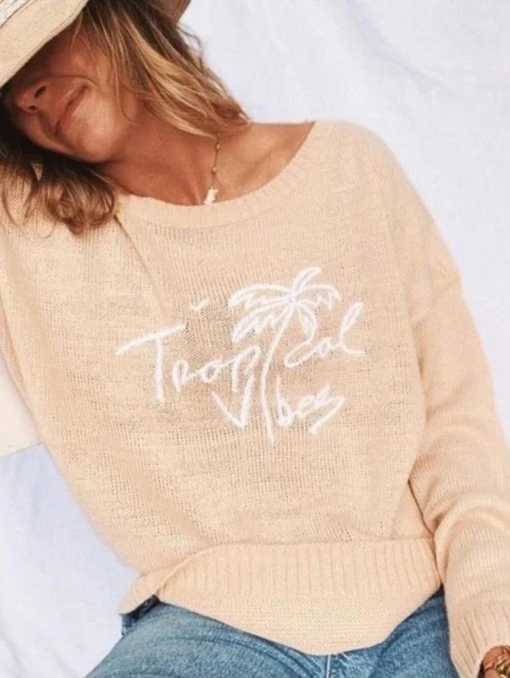 Beachly x Goldfish Kiss | Tropical Vibes Knit Sweater Tan Large